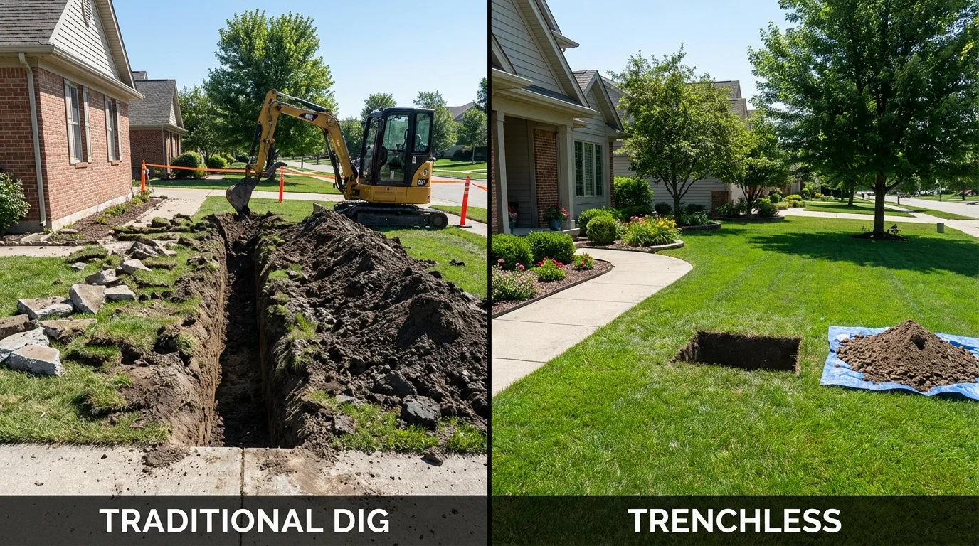 Trenchless sewer repair with minimal yard damage versus traditional excavation in Hamilton, OH